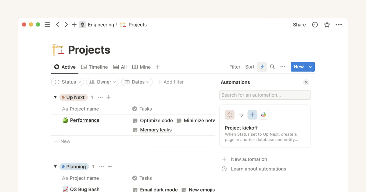 Crea flujos de trabajo de gestión de proyectos agilizados con las automatizaciones de base de datos