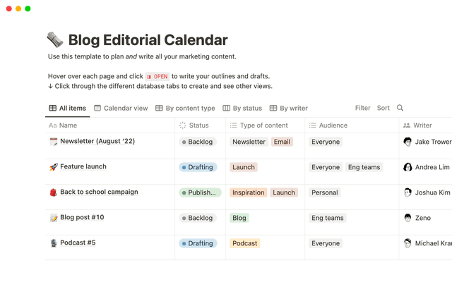 Blog Editorial Calendar