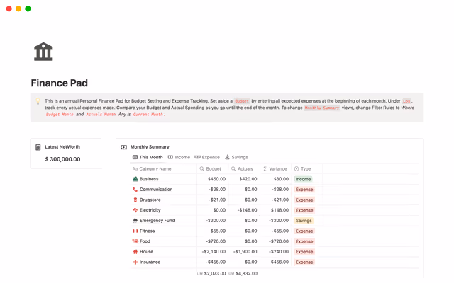 Personal Finance Pad