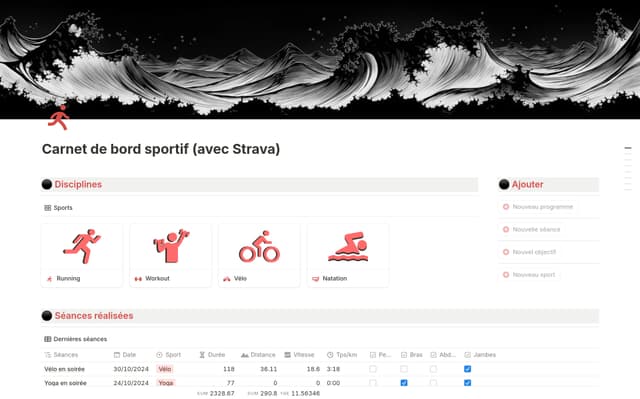 Carnet de bord sportif (avec Strava)