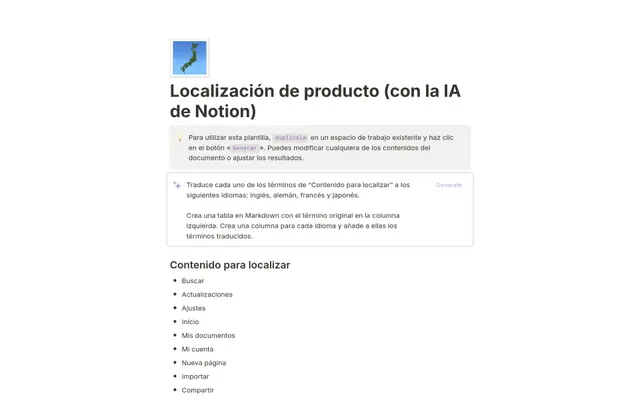 Localización de producto (con la IA de Notion)