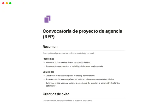 Convocatoria de proyecto de agencia (RFP)